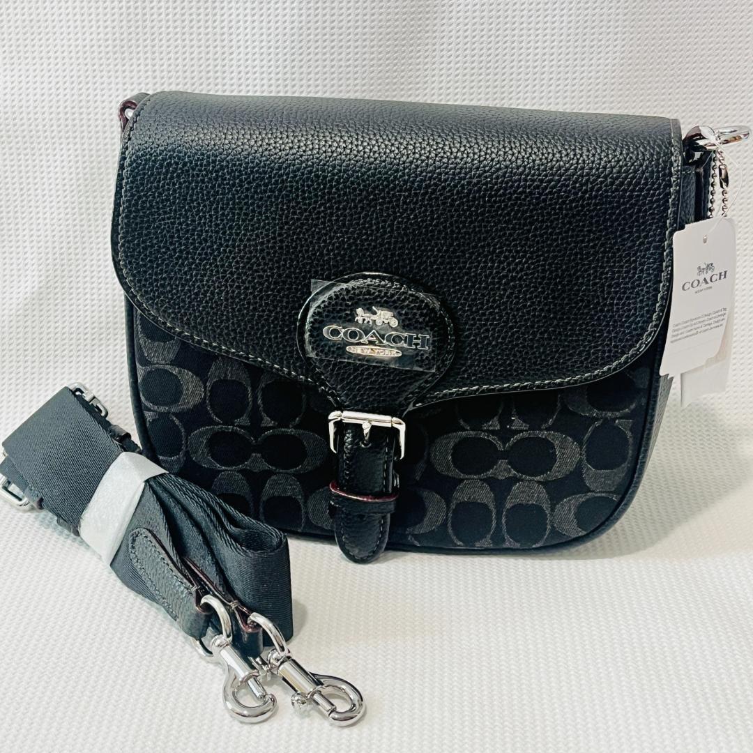 COACH シグネチャー デニム ブラック 黒 アメリア コーチ サドルバッグ