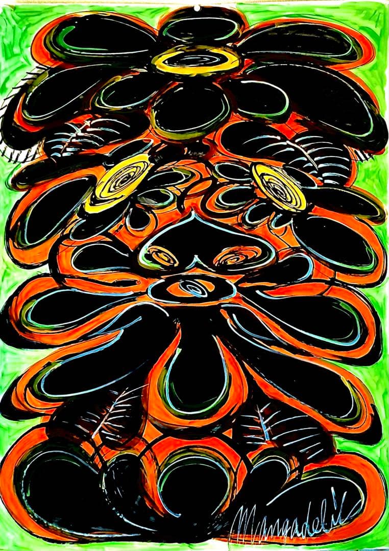 MANGADELIC オレンジと黒のアクリル画