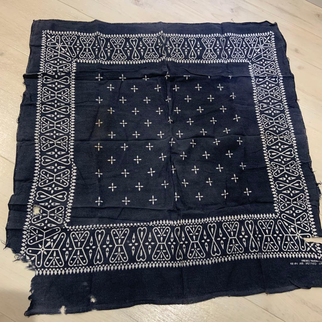 バンダナ 黒 クロス柄　ブラック　60s〜　ボロ