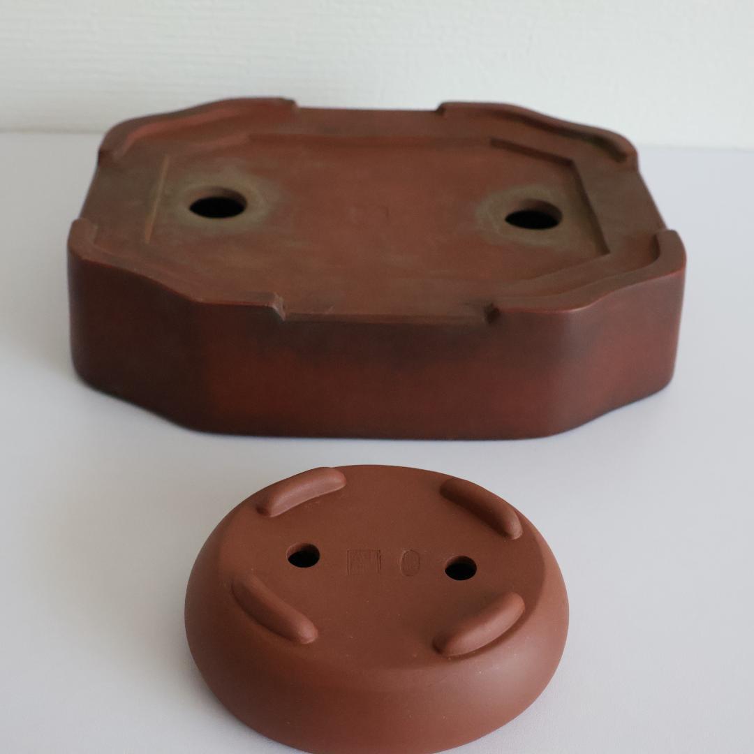 『 呉徳盛製 』『 中国宜興 』在銘 中国古盆器 紫砂 朱泥 紫砂鉢 盆栽鉢