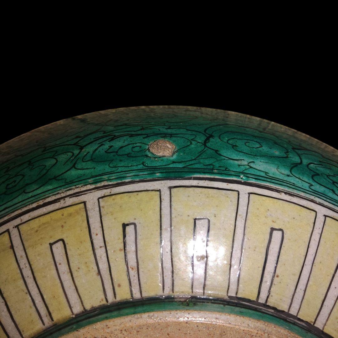 再興九谷焼　庄三手色絵皿　蛸唐草　骨董品　大皿