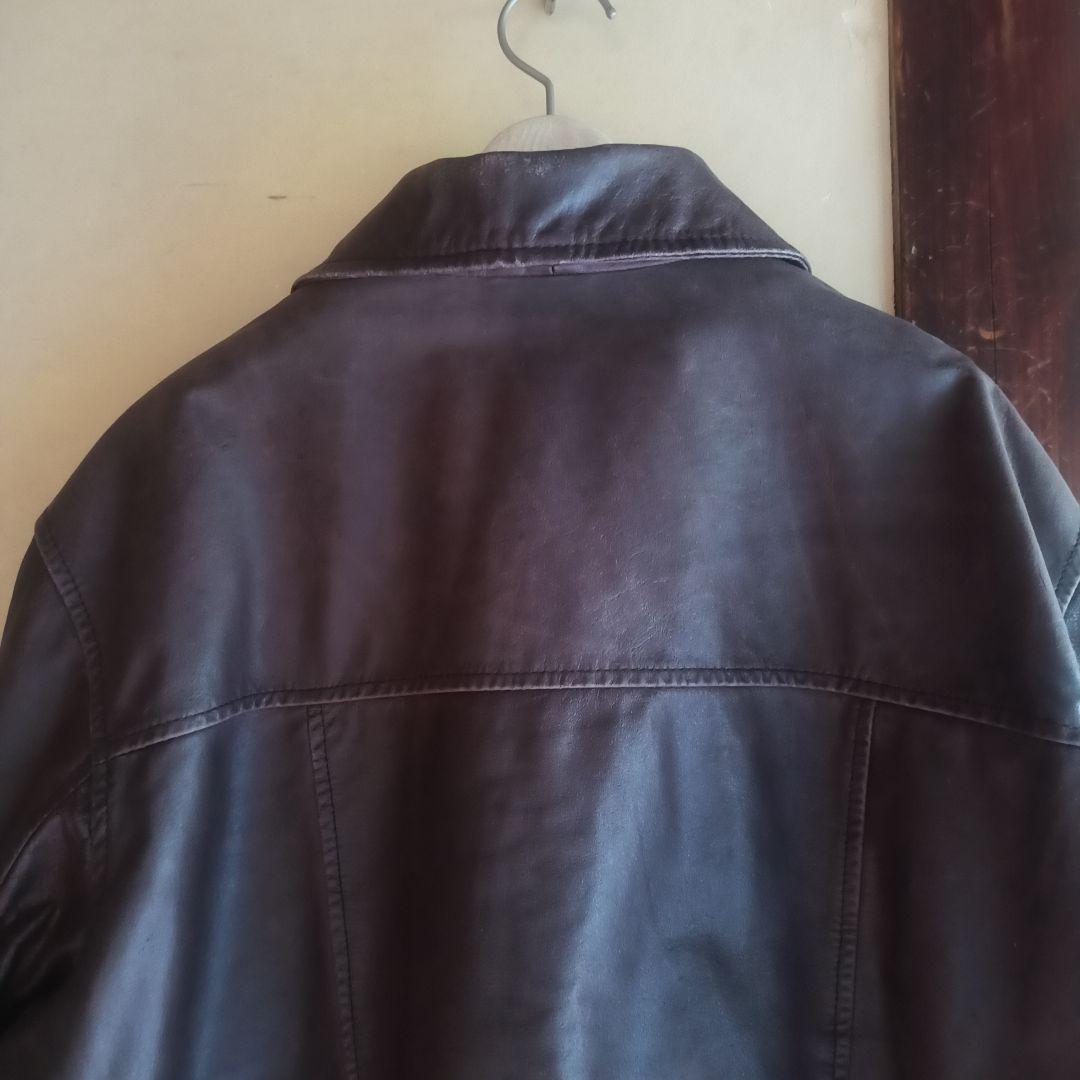 ジャケット・アウター OLD leather zip jkt brown
