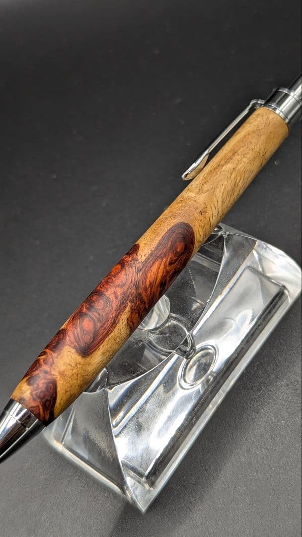 408ペン工房翌檜　特上　本花梨　紅白　瘤杢　木軸シャーペン　ボールペン