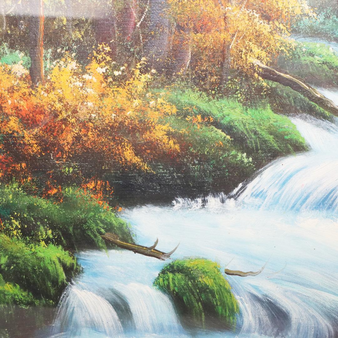 真作保証 流月真一 油彩 風景画「紅葉の奥入瀬」画寸約 32cm×41cm F6