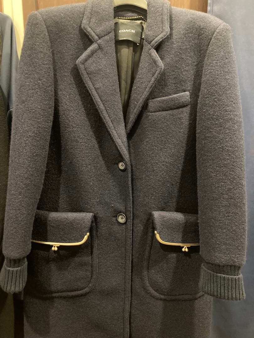 COACH ネイビー　がま口　チェスターコート S