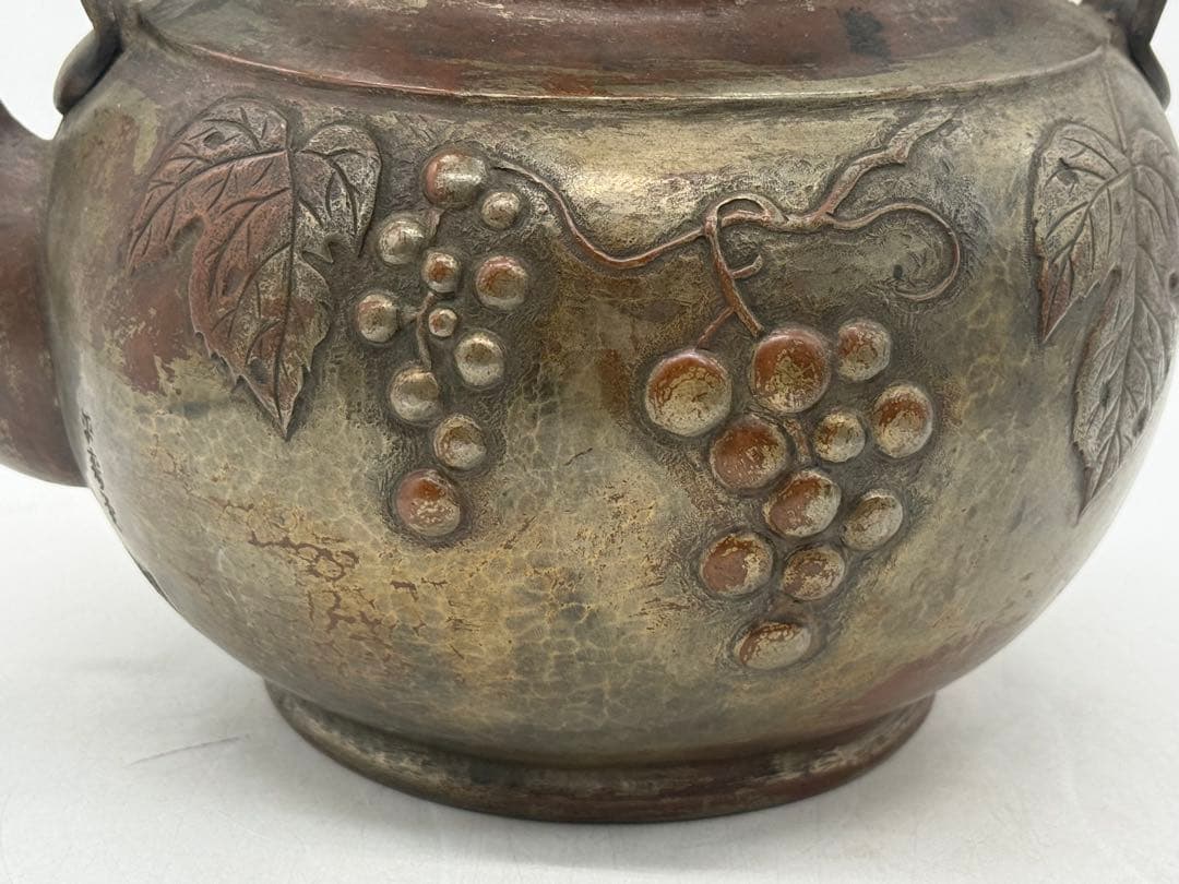 時代　銅製　水注　平寿堂製　鎚起葡萄紋　約2kg 茶道具　送料込み251219