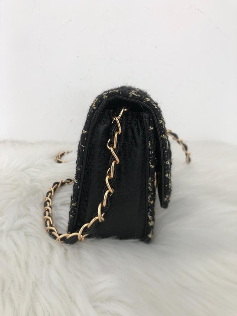 ノベルティ　チェーン　ショルダーバッグ　ツイード　ブラック　バッグ
