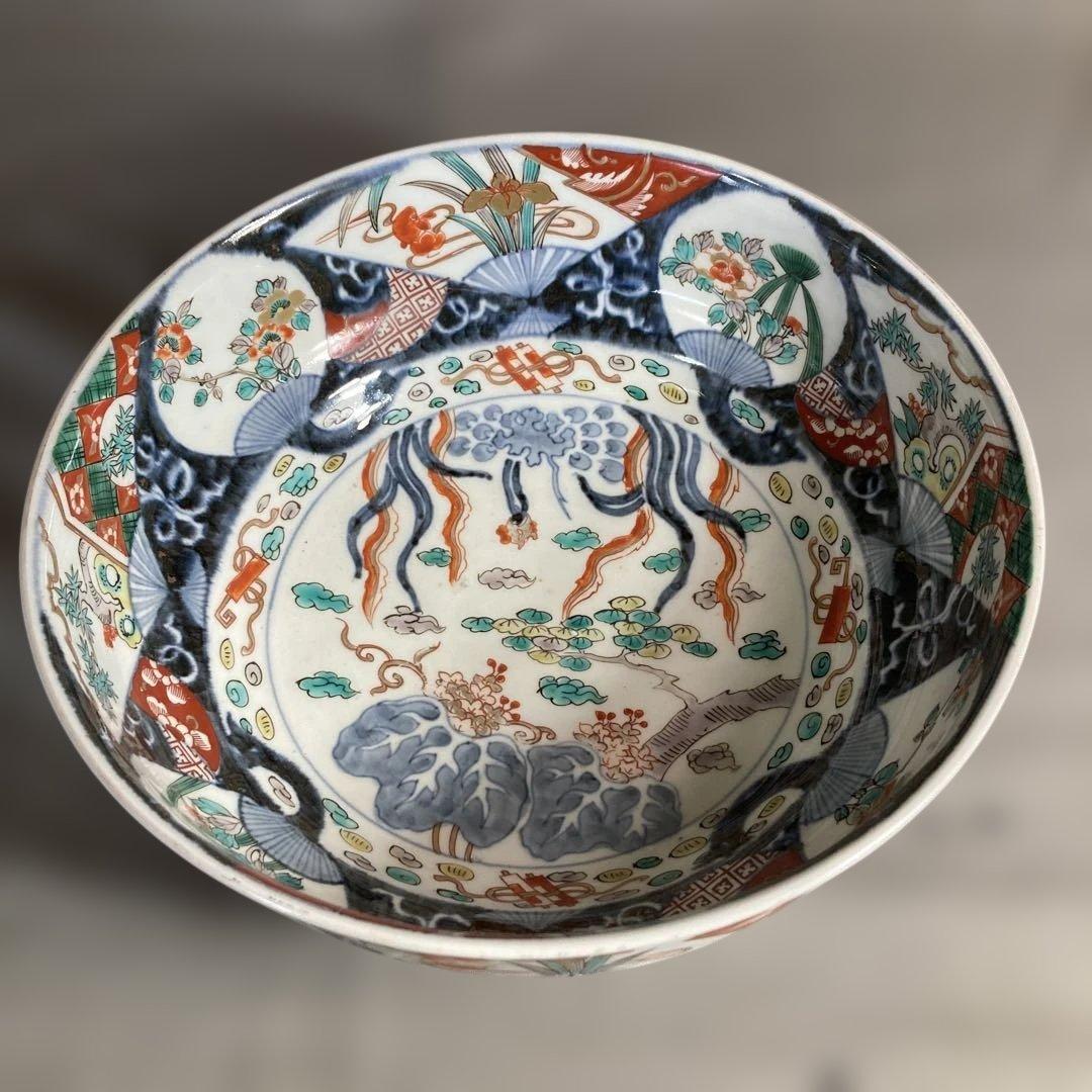 【古伊万里文】古伊万里の伝統　日本名窯　有田古伊万里文　染錦四方丸紋桐絵　大深鉢