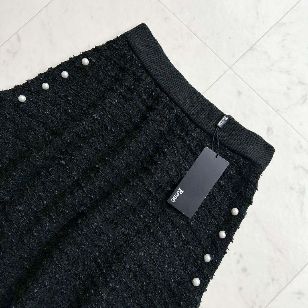 タグ付 定価4.8万 Rene パール装飾ファンシーツイードスカート ブラック