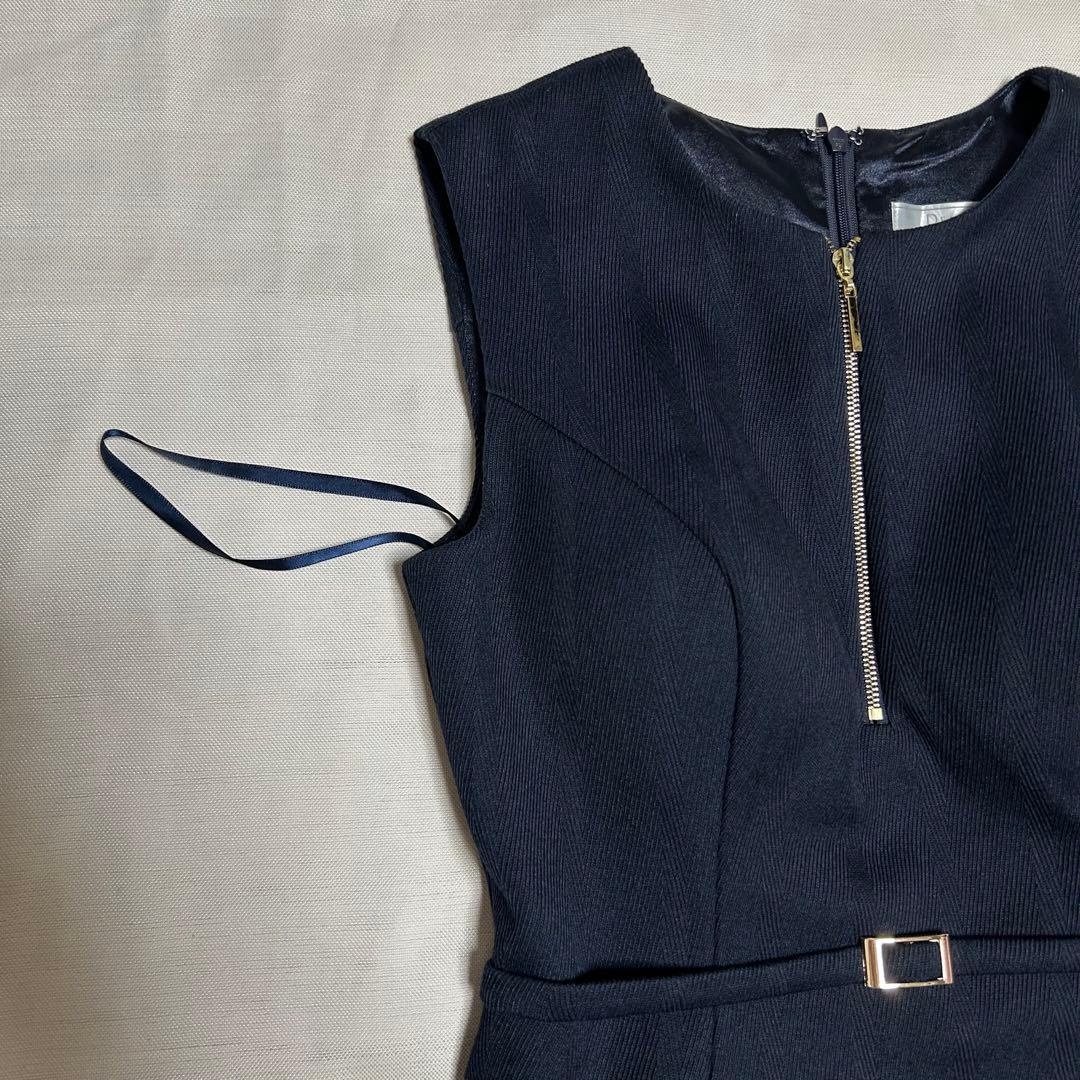 DEA robe de fleurs ネイビー フリルドレス ジッパー付き