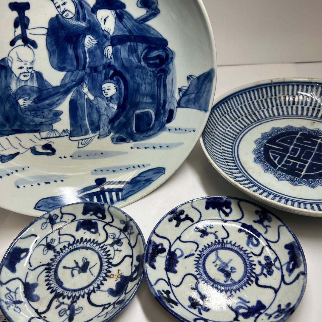 中国清時代　新渡青花皿4点　約27.5/23.5/13.5㎝　東Y7-1104⑤