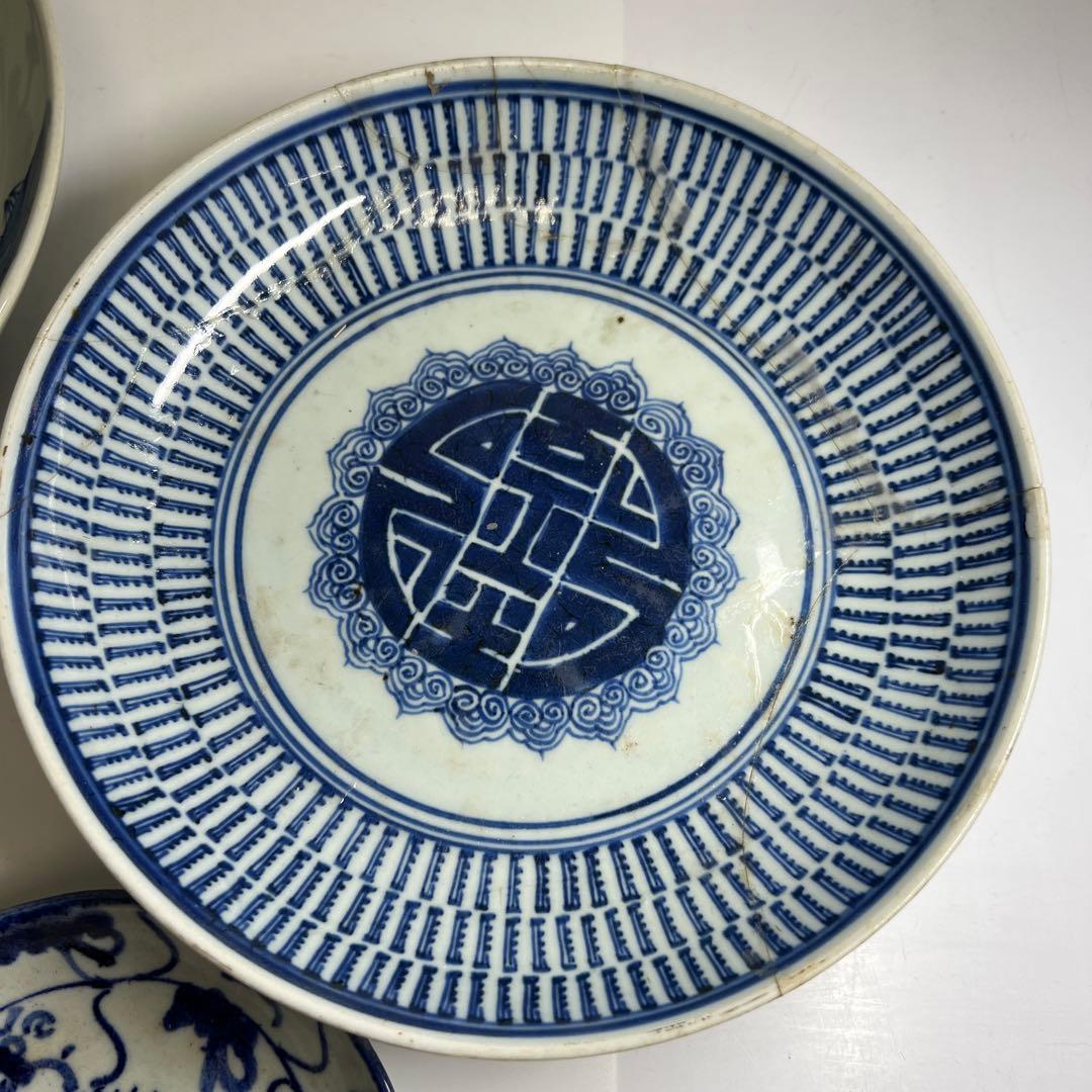 中国清時代　新渡青花皿4点　約27.5/23.5/13.5㎝　東Y7-1104⑤
