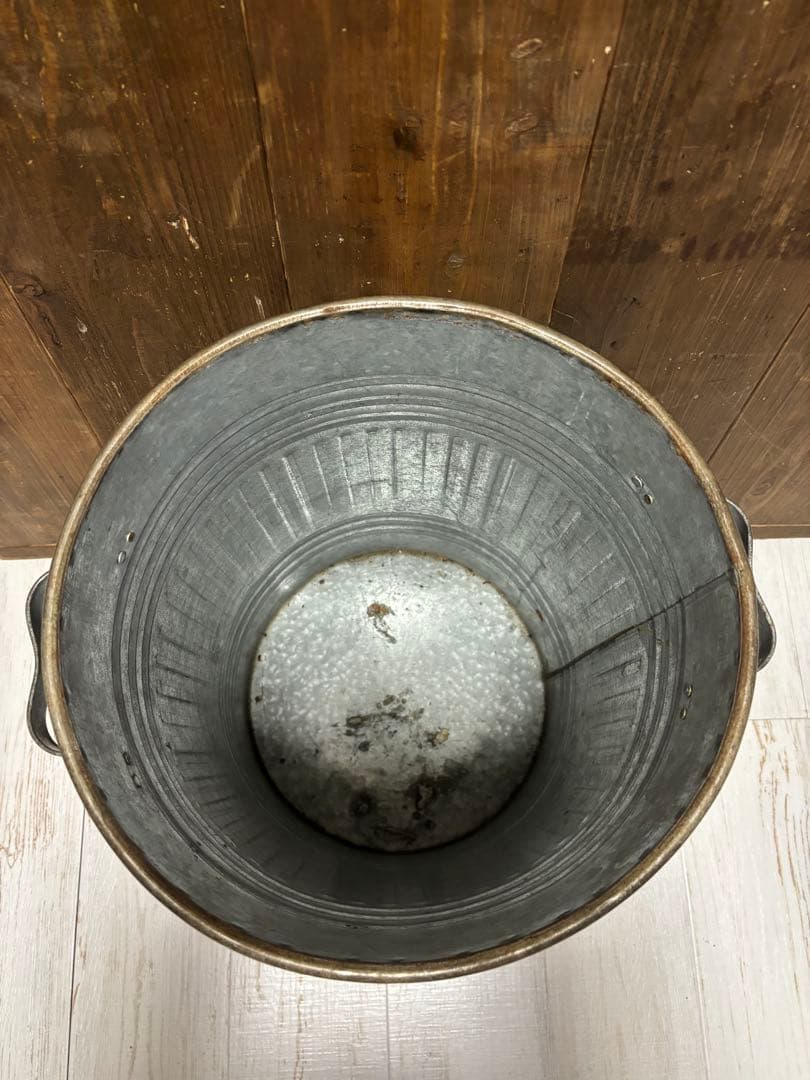 ブリキ　バケツ アンティーク　ブリキポット　蓋付き 大容量　Lサイズ