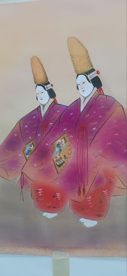 二人静(能)、絹地に宮本清風の真作、日本画、尺八横、送料無料 44x51cm