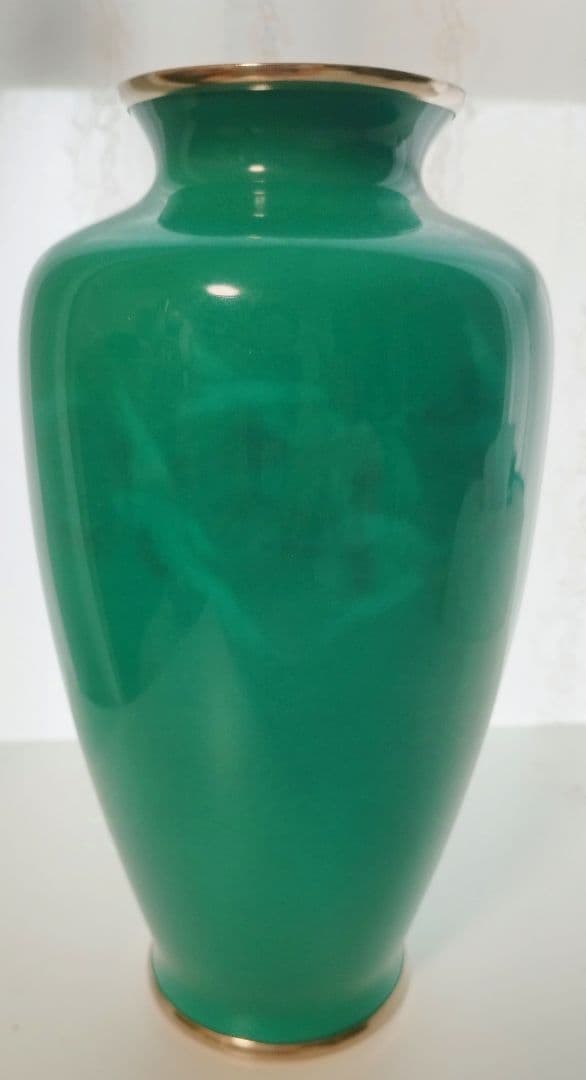 【希少】七宝焼 翡翠 花瓶 鶴 共箱 台座付き 美品