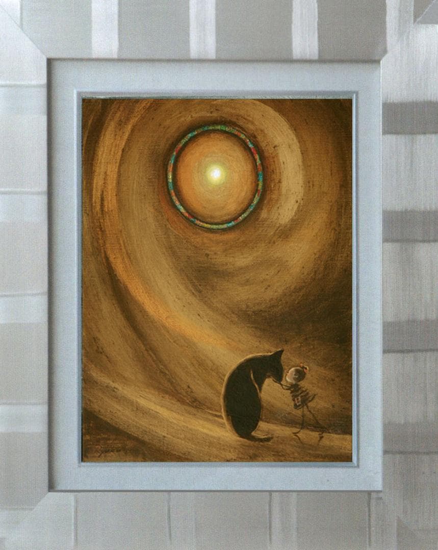 油絵 菅家令子 絵 絵画 インテリア F3-072819 祈り 犬(猫)と女の子