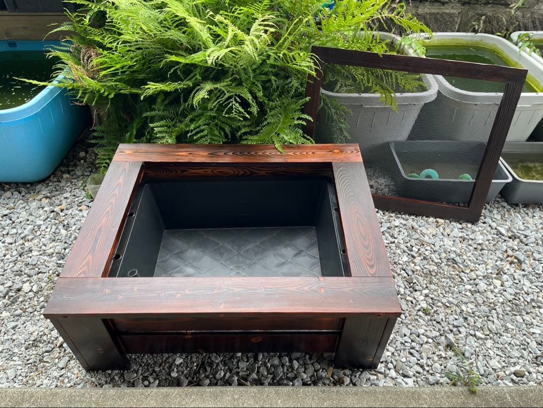 【新品】40Lトロ舟と木枠のセット　めだか飼育ケース 網蓋付き