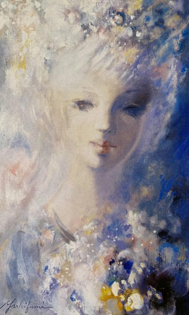 渡辺芳文、【花】、希少な画集より、新品額装付、マット額装付き