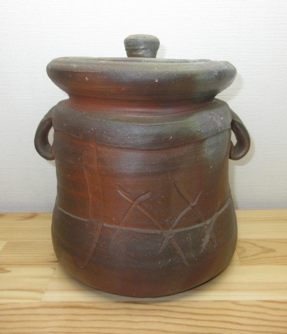 送料込【逢絢亭】茶道具 水指 備前焼 矢筈口 耳付 表千家書付 伊勢崎満 共箱