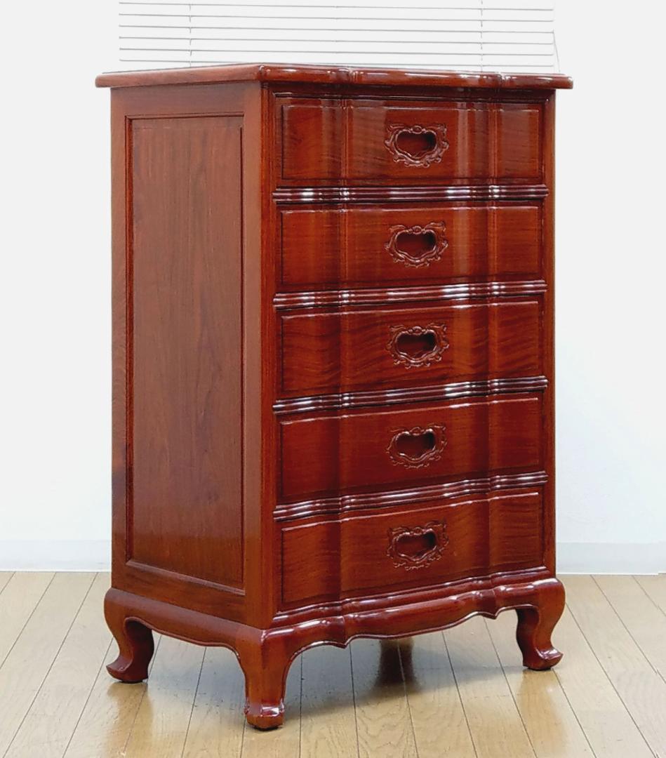 美品 西洋 アンティークデザイン 木製 花梨 彫刻 猫足 チェスト キャビネット