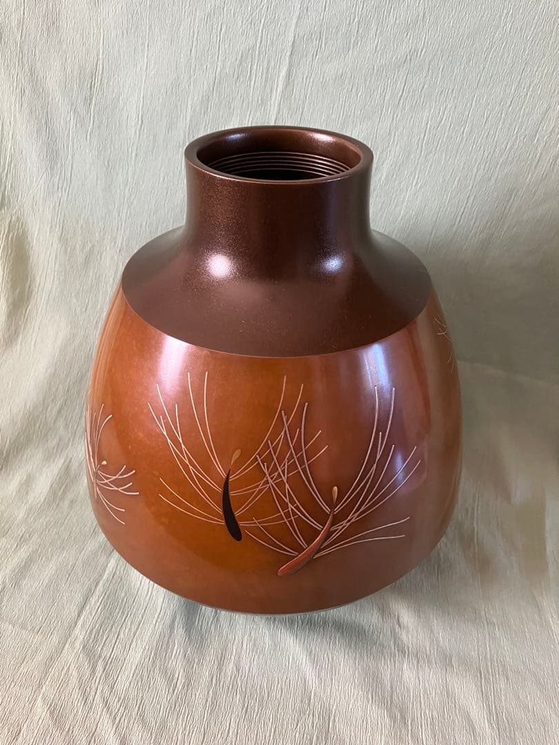 鋳銅　銀象嵌　花瓶　島田宗吾作