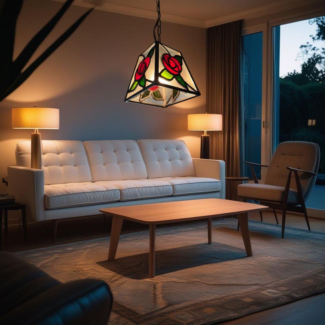 鸛《美品》アンティーク雑貨 昭和レトロ ステンドグラス 薔薇 ペンダントライト