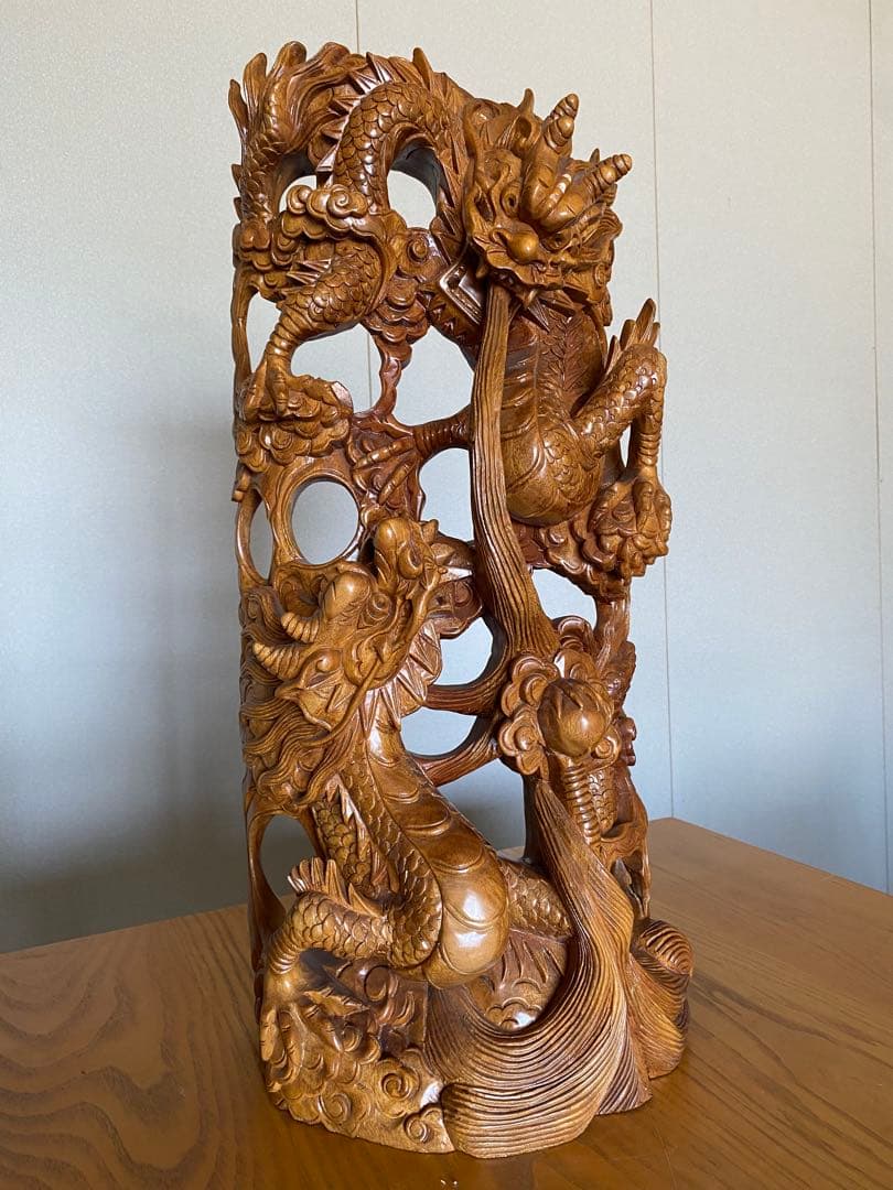 木製ドラゴン鳳凰彫刻手彫り