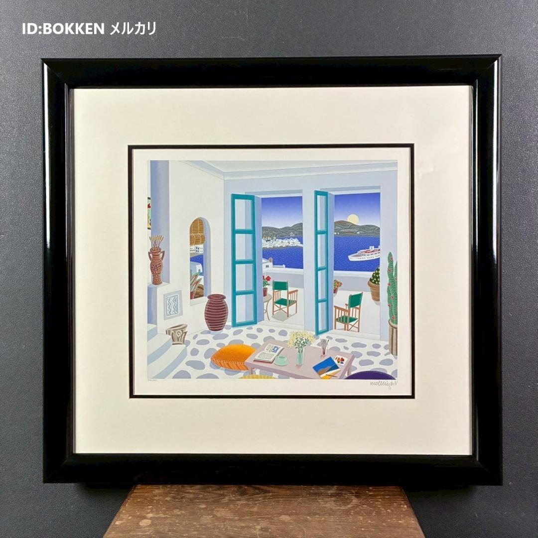 美品トーマス・マックナイト「Aegean～」シルクスクリーン 直筆サイン入 額装