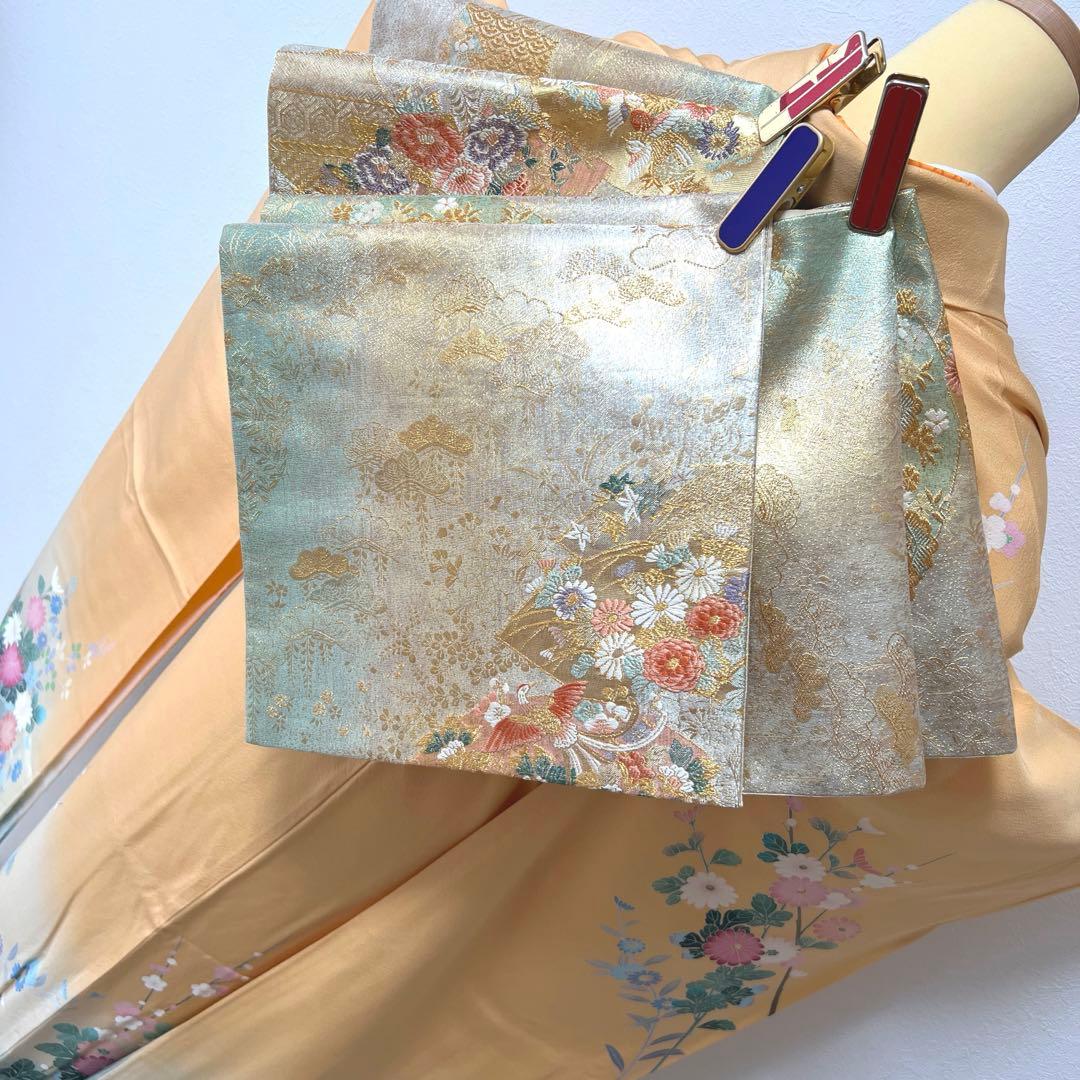 401 振袖フルセット 正絹 オレンジ 橙 友禅 作家物 暈し染め やまと誂え