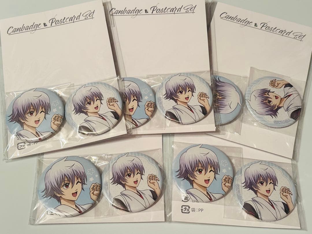 銀魂 坂田銀時　銀子　缶バッジ ポストカードセット AGFに潜入してみたver.