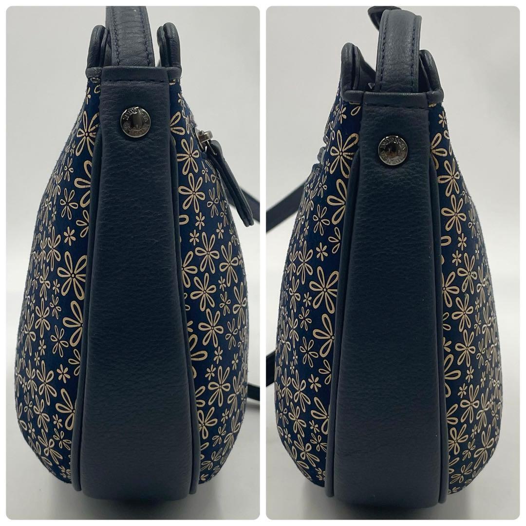 【未使用級】印傳屋 花柄 ショルダーバッグ ポシェット 和装 ネイビー PVC