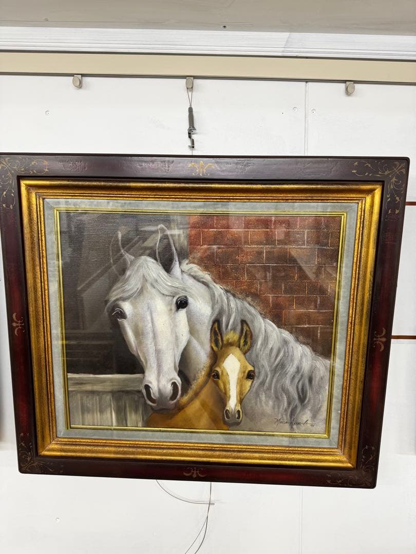 馬の油彩画 茶色と金色の額縁付き　F8号 新品未使用