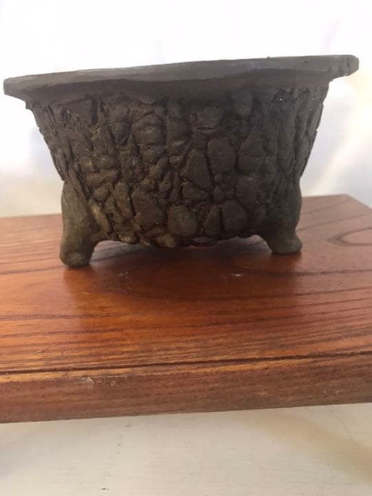 盆栽鉢　時代古盆栽鉢苔むし杉浦手捻り手作り鉢1点もの松皮小品丸鉢