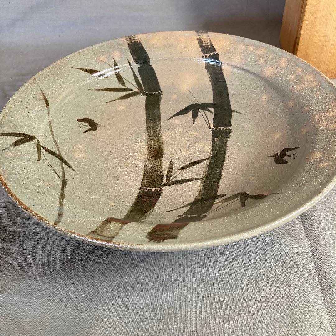 【中里重利】唐津焼の伝統　日展無審査　三玄窯　中里重利作　絵唐津竹文　大皿