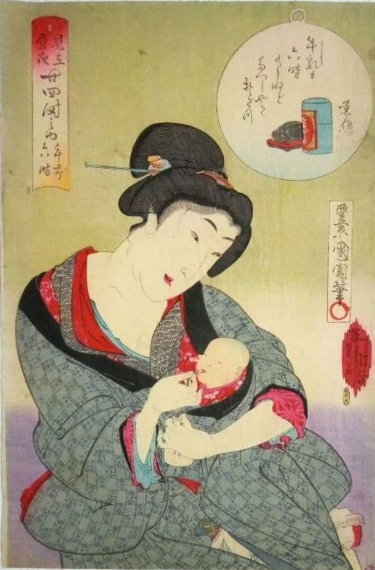 浮世絵、見立昼夜二十四時午前六時、豊原国周画