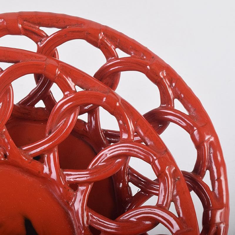 煎茶道具　根來塗　透かし茶托　五客　V　R8874