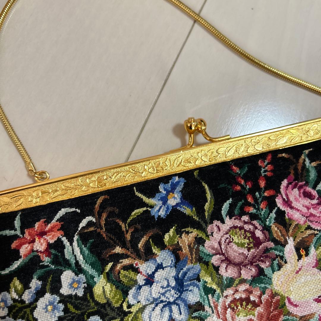 美品◆プチポアン　2WAYアンティークバッグ　花柄刺繍　バッグ＆ケース