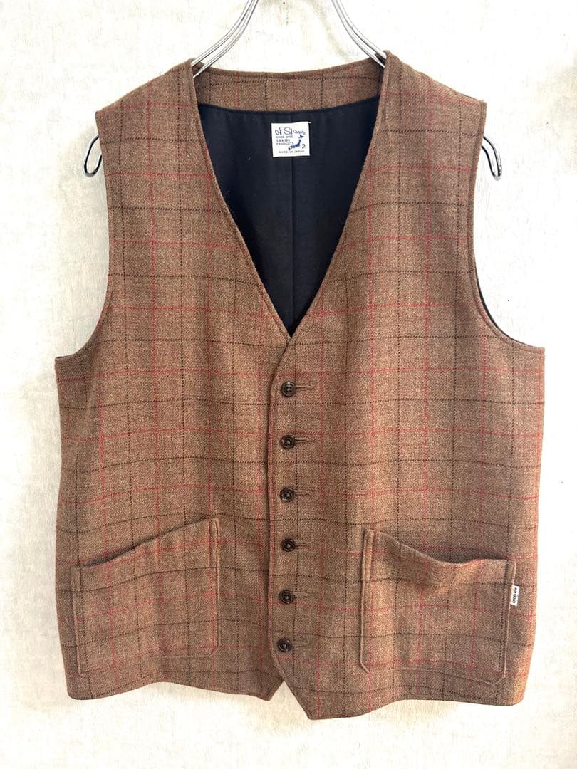 or slow オアスロウ　ツイードベスト　チェック　ブラウン　2 M アメカジ