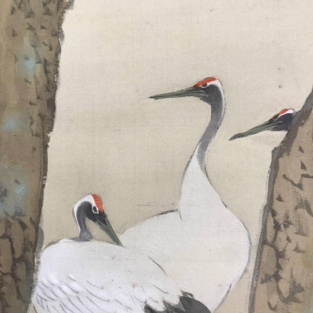 真作/村瀬環山/老松群鶴図/松鶴図/祝掛軸/正月掛軸/掛軸☆宝船☆AH-507