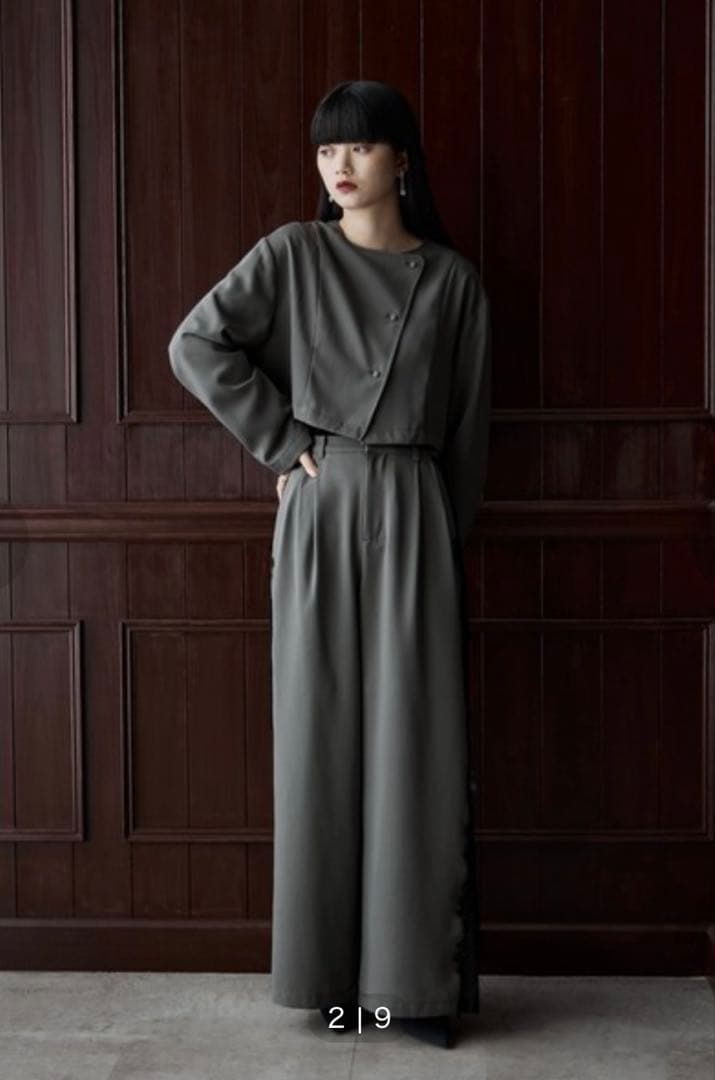 セットアップパンツドレス　アシメデザインジャケット&サイドレースパンツ
