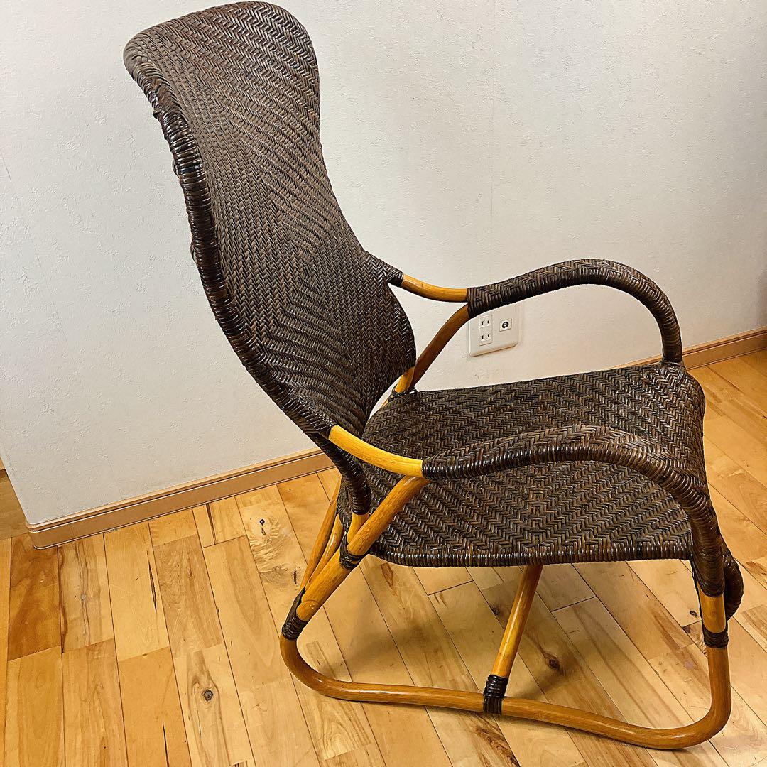 美品　サンフラワーラタン WAHOO 手編みハイバックチェア　座面高37cm 藤