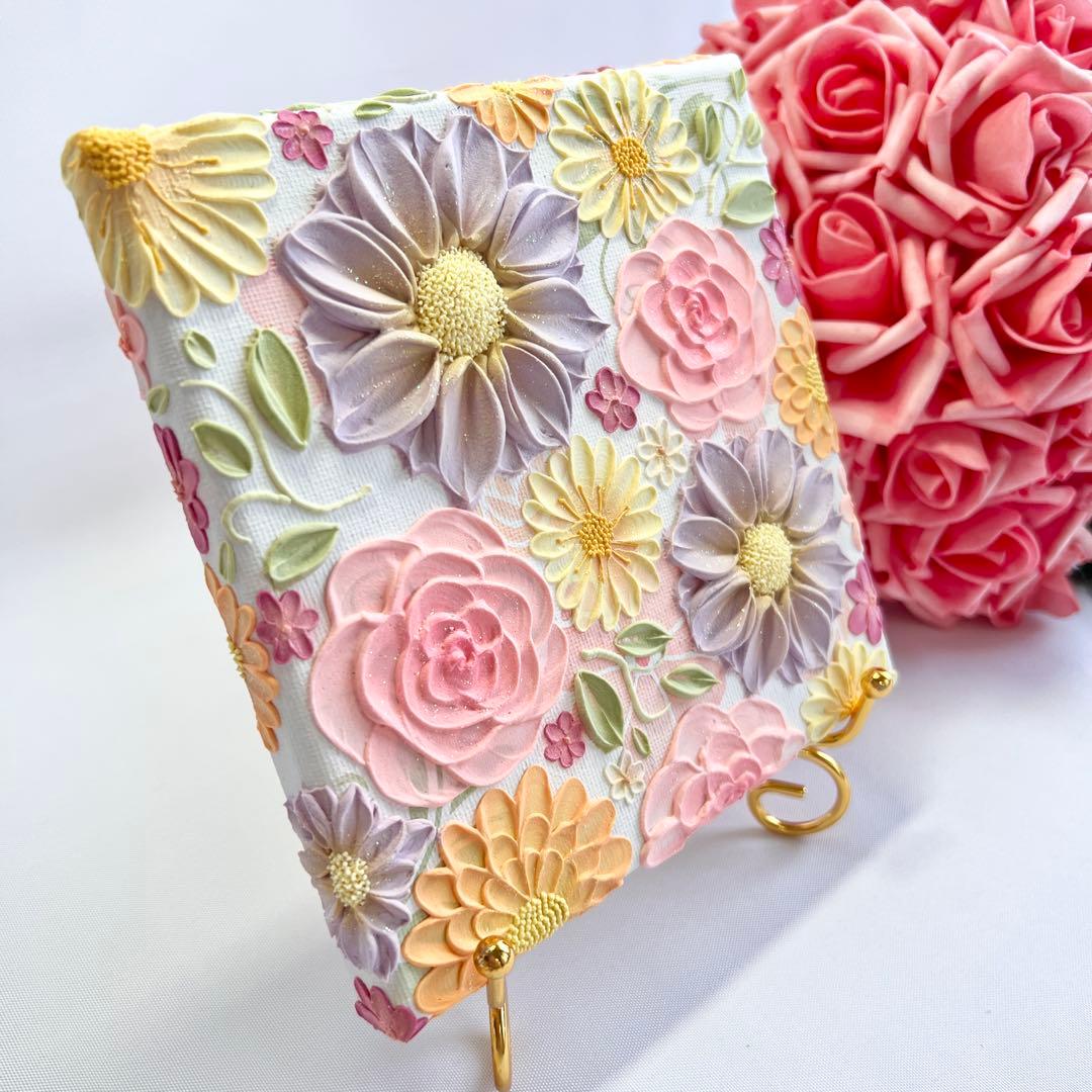 melia　テクスチャーアート　絵画　インテリアアート　立体　絵　北欧　花の絵