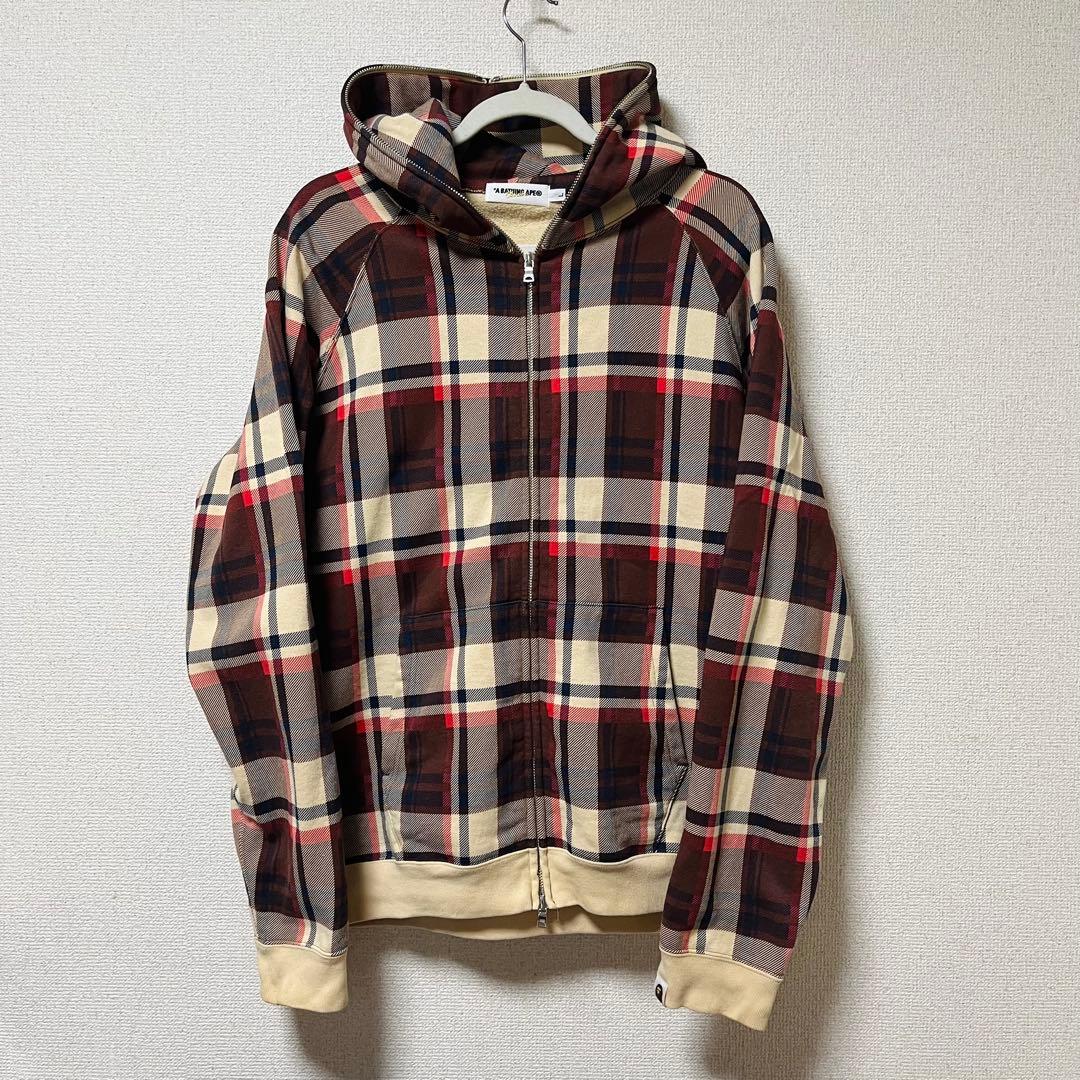 レア A BATHING APE ラブジェネチェック パーカー Lサイズ 日本製