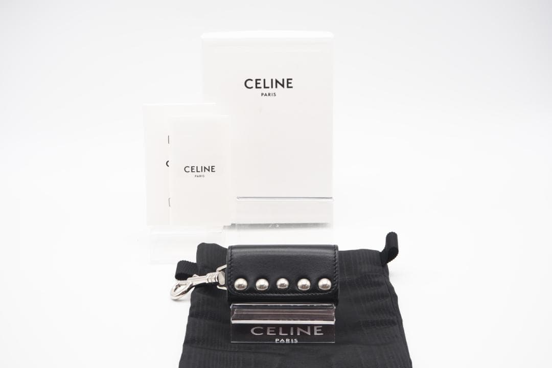 CELINE ポーチ カーフスキンドッグバッグ ホルダー スタッズ付き ブラック