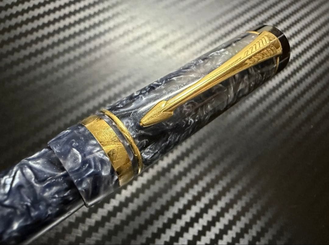 美品 パーカー デュオフォールド マーブルブルー F インターナショナル 万年筆