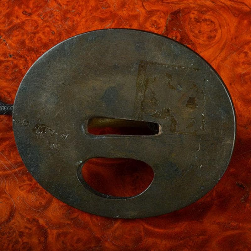 時代提げ物　朱蒔絵寿文字印籠　銅鍔根付　V　R4751