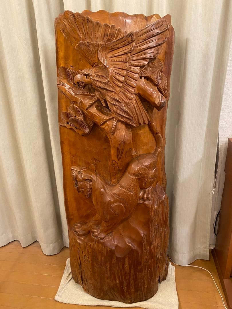 衝立　一刀彫　木彫り彫刻　天然木　間仕切り 和風 オブジェ