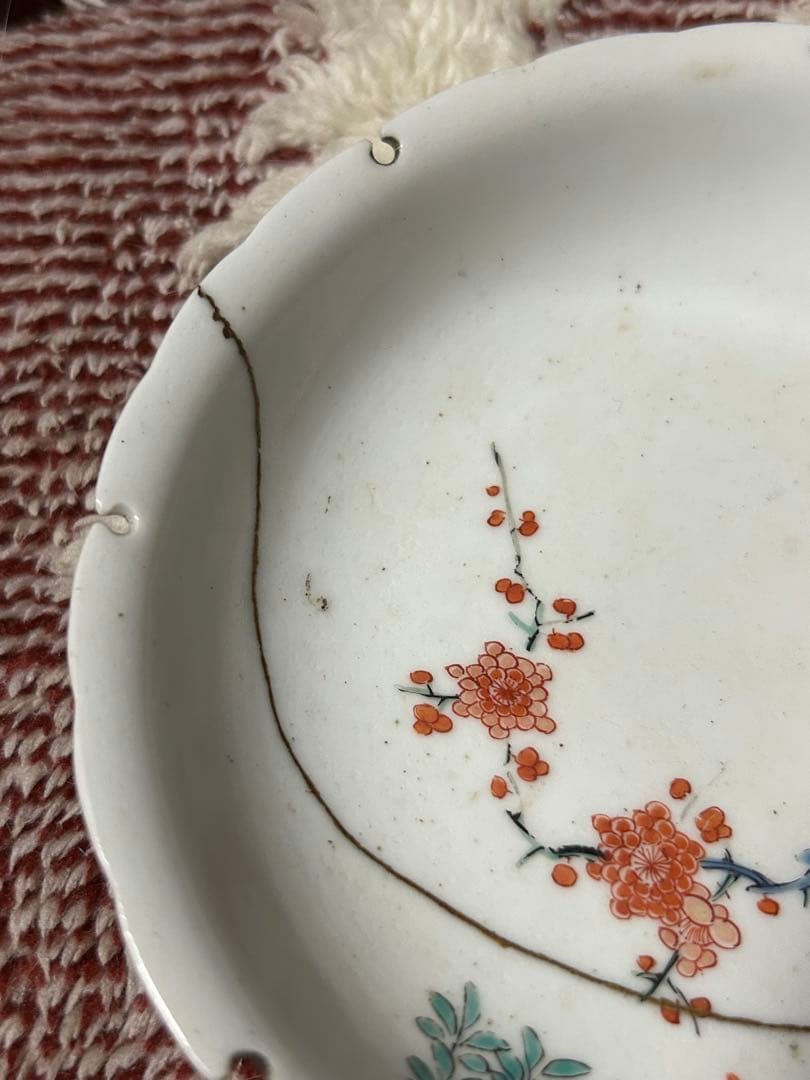 古伊万里　柿右衛門様式　皿　金継ぎあり