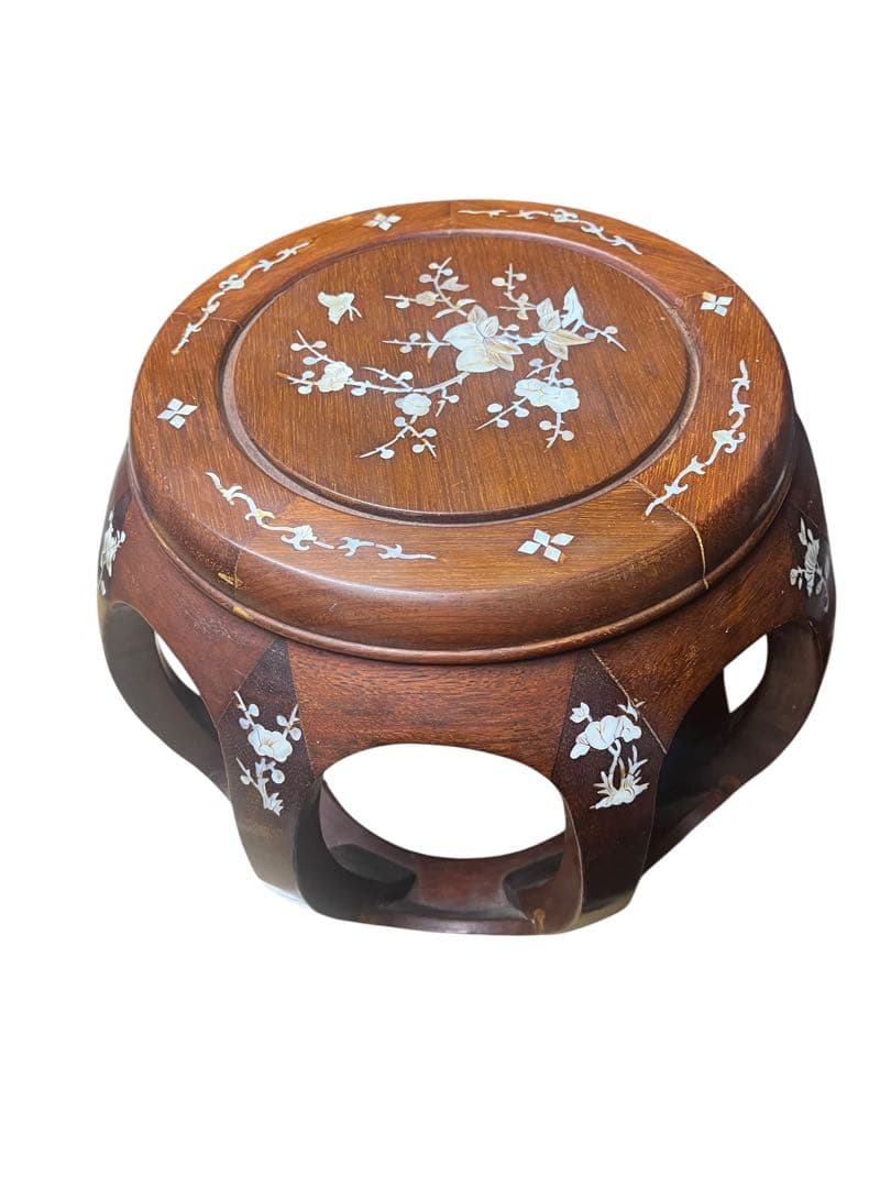 花梨 無垢 螺鈿細工 丸椅子 スツール 腰掛け 中国美術 工芸品　2個セット