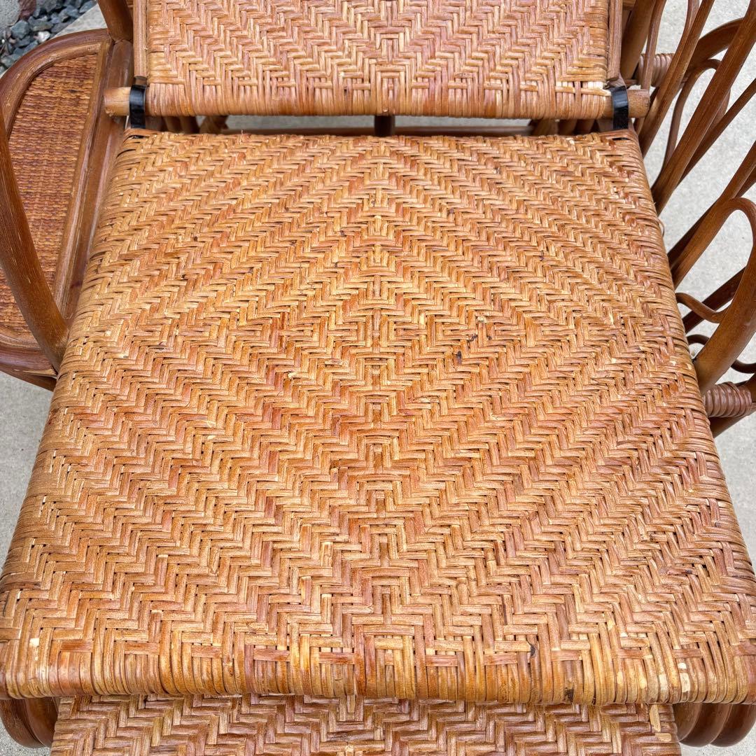 軽量3段リクライニング籐ラタン椅子スライドオットマン マガジンラック付
